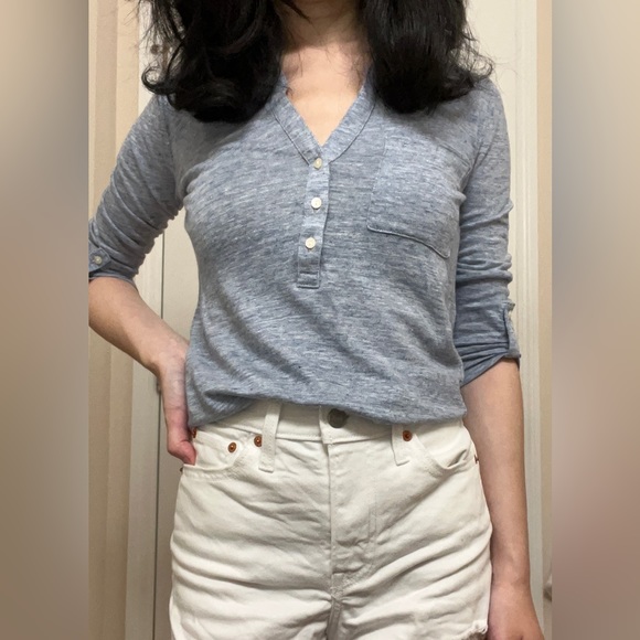 Ann Taylor Petite XXS Linen Collared Shirt - Picture 3 of 5